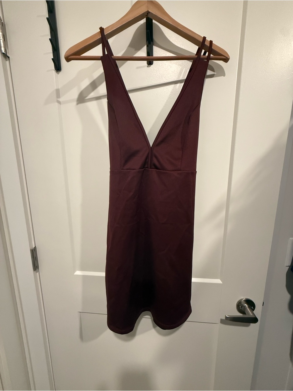 Plunge V-Neck Spaghetti Strap Dress — Burgundy